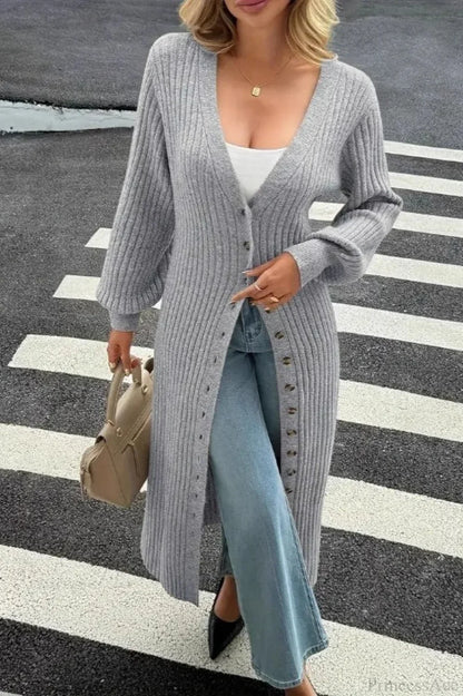 Solid Knit Open Front Loose Casual Longline Overcoat