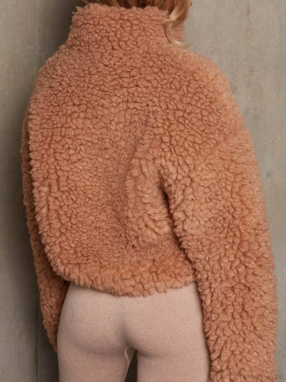 Solid Minimalist Sherpa Cropped Fuzzy Coat