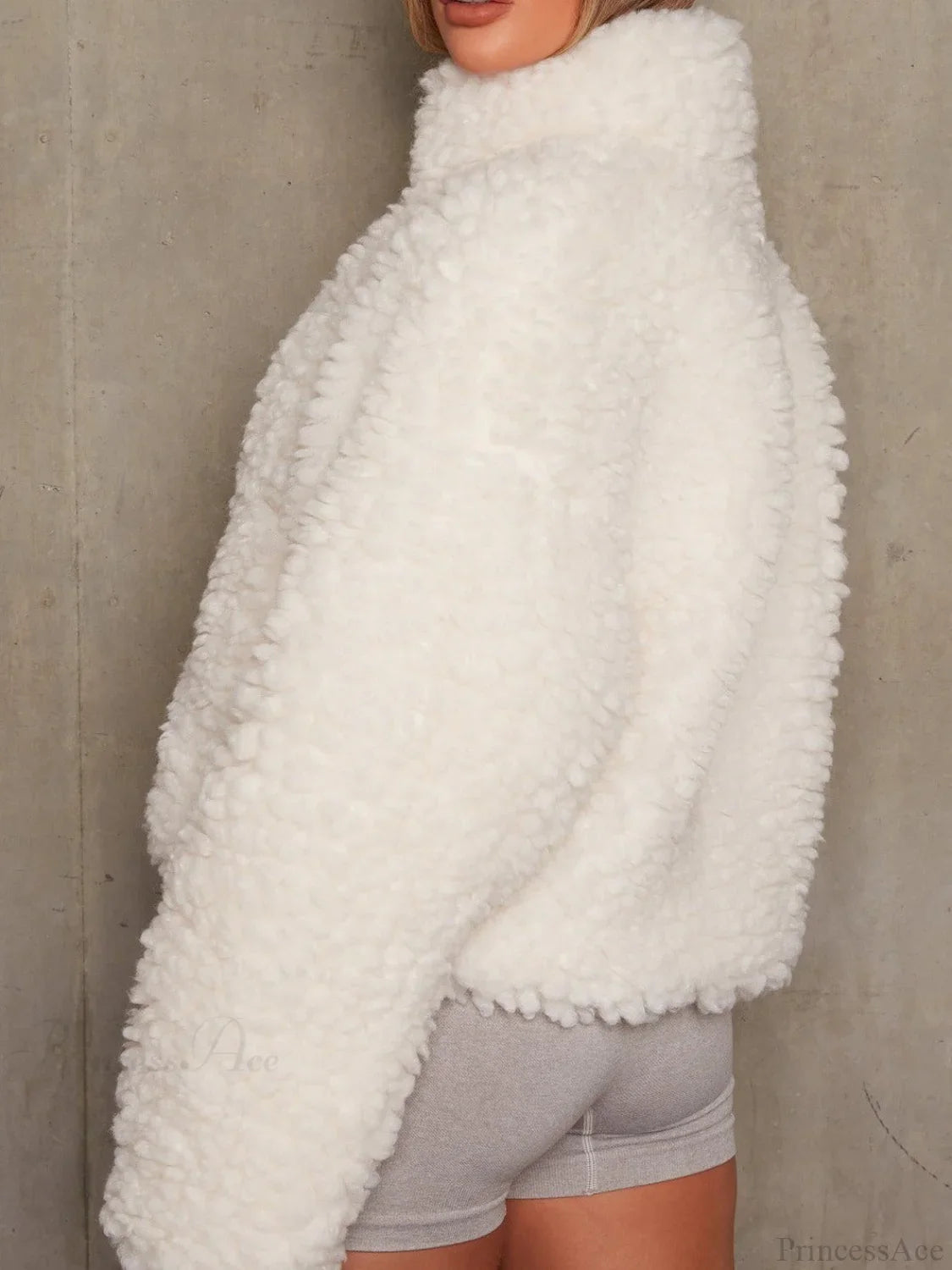 Solid Minimalist Sherpa Cropped Fuzzy Coat