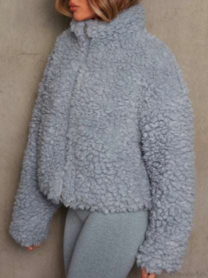 Solid Minimalist Sherpa Cropped Fuzzy Coat