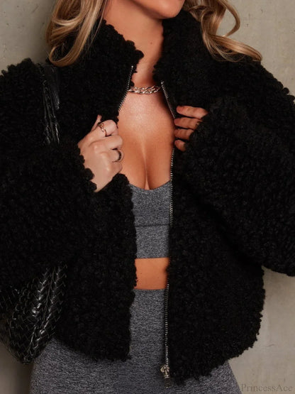 Solid Minimalist Sherpa Cropped Fuzzy Coat