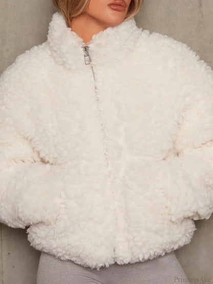 Solid Minimalist Sherpa Cropped Fuzzy Coat
