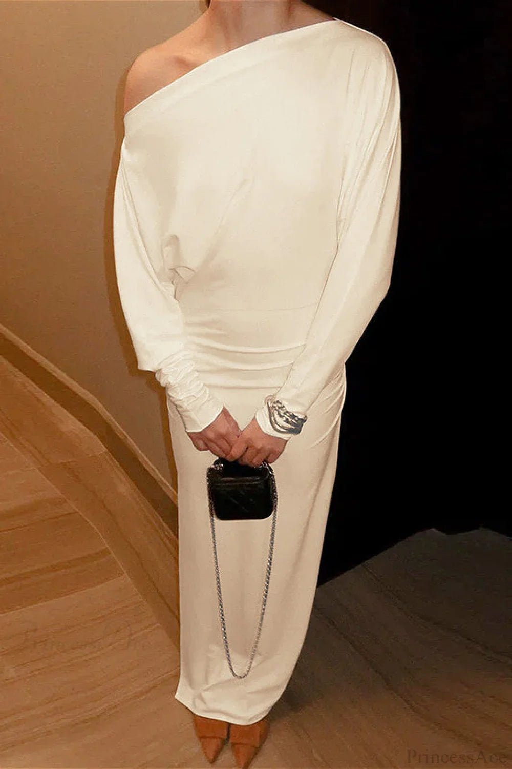 Solid One Shoulder Fitted Split Maxi Dress