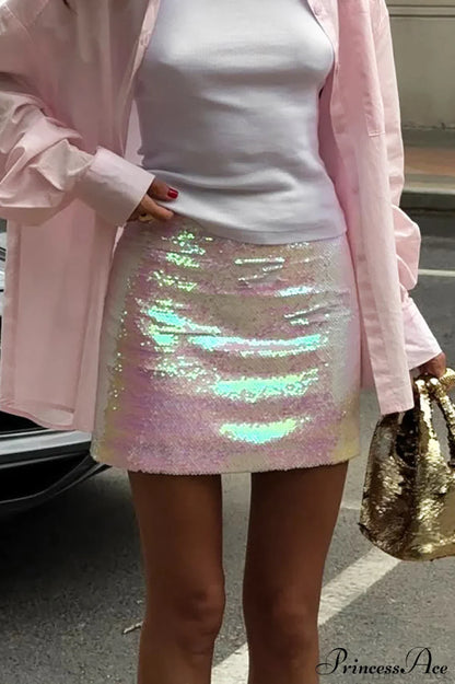 Solid Sequin High Waist Midi Skirt