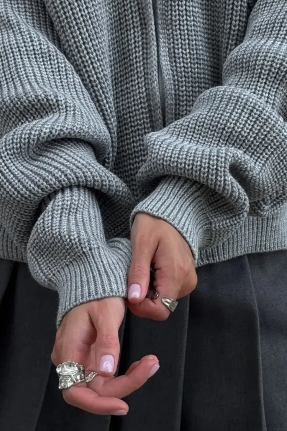 Solid Simple Zip Cardigan Casual Slouchy Knit Jacket