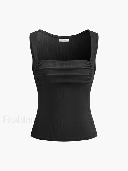 Solid Square Neck Strappy Top