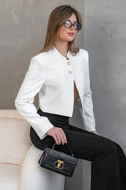 Solid Stand Collar Long Sleeve Elegant Jacket