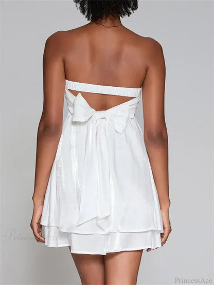 Strapless Sweetheart Twist Front Cut Out Empire Waist Shimmer Tiered Mini Dress