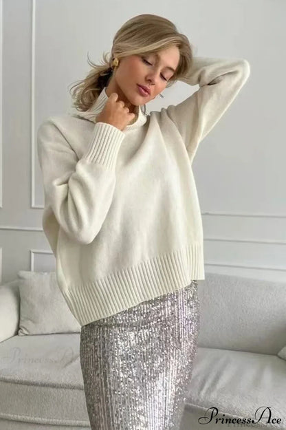 Solid Thick Short Turtleneck Loose Sweater