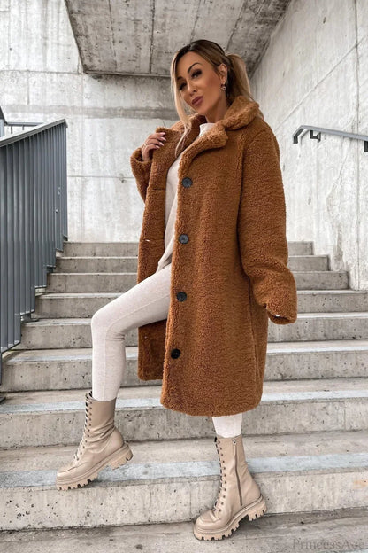 Solid Warm Faux Fur Lapel Overcoat