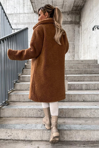 Solid Warm Faux Fur Lapel Overcoat
