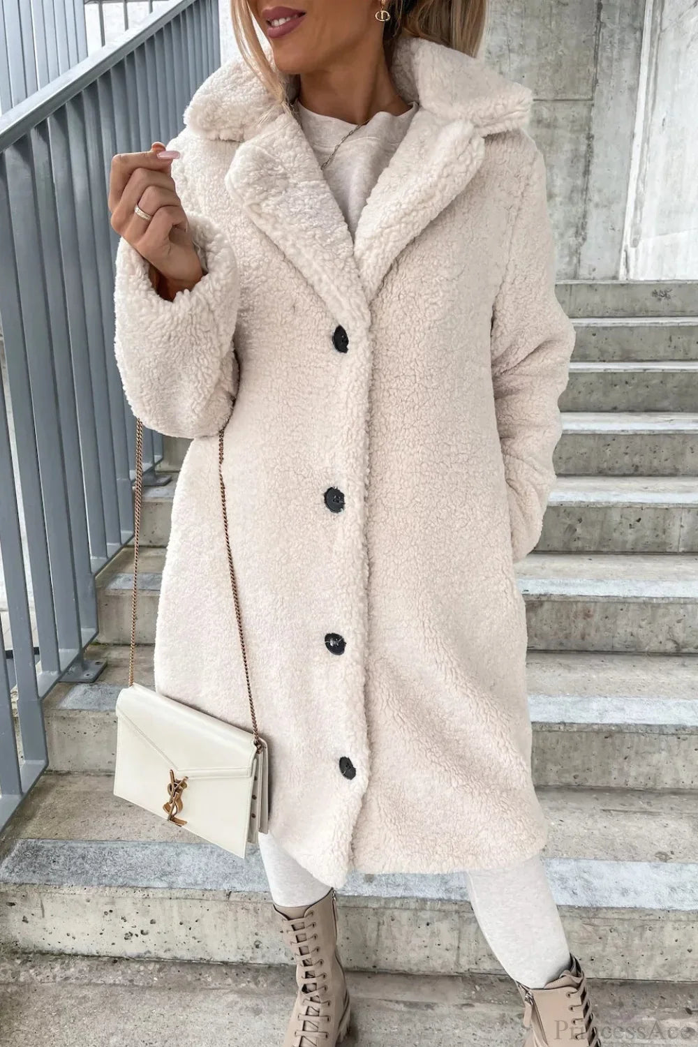 Solid Warm Faux Fur Lapel Overcoat