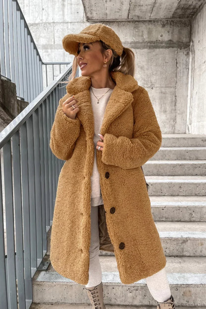 Solid Warm Faux Fur Lapel Overcoat