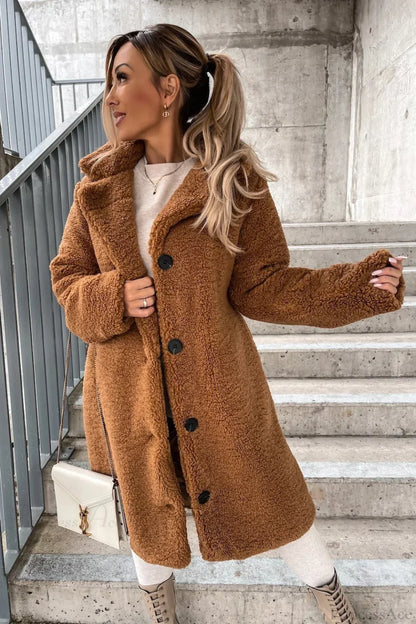 Solid Warm Faux Fur Lapel Overcoat