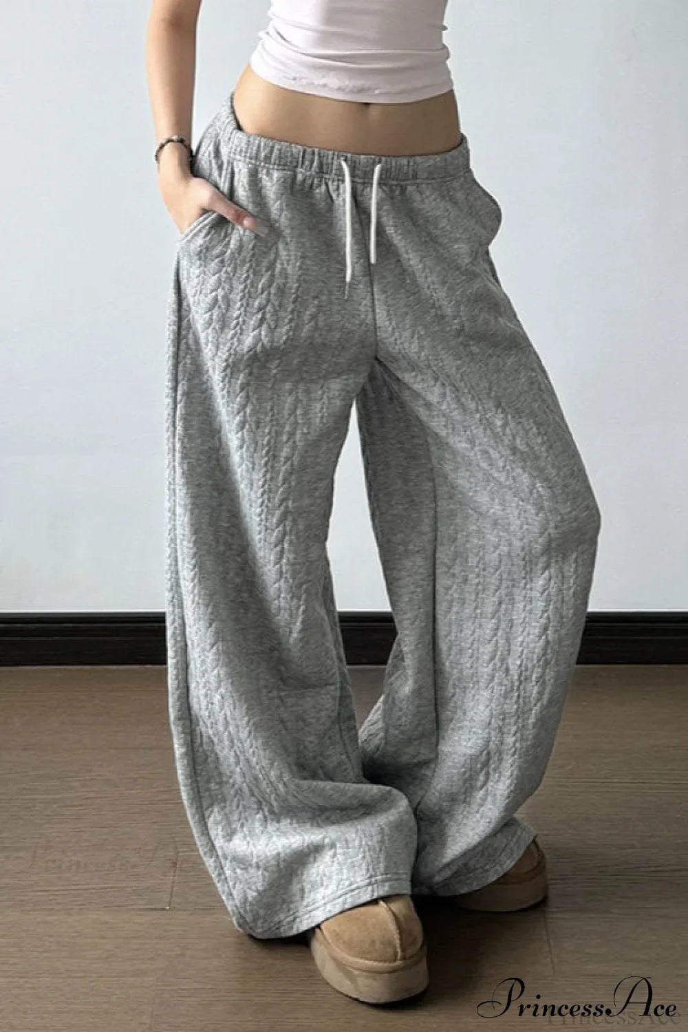 Solid Warm Wide Leg Tie Waist Pants