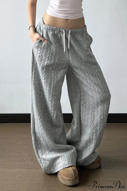 Solid Warm Wide Leg Tie Waist Pants