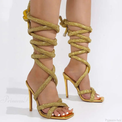 Sparkling Gothic Ankle Strap Gladiator Sandals Tall Heel