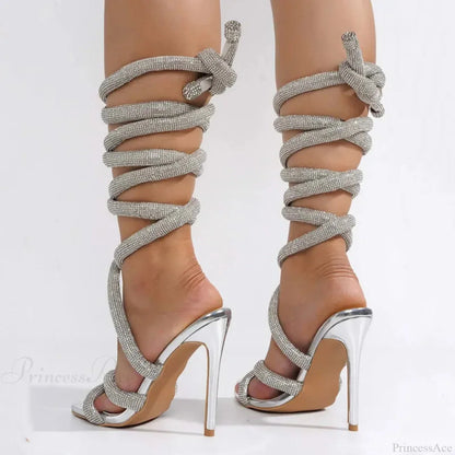 Sparkling Gothic Ankle Strap Gladiator Sandals Tall Heel