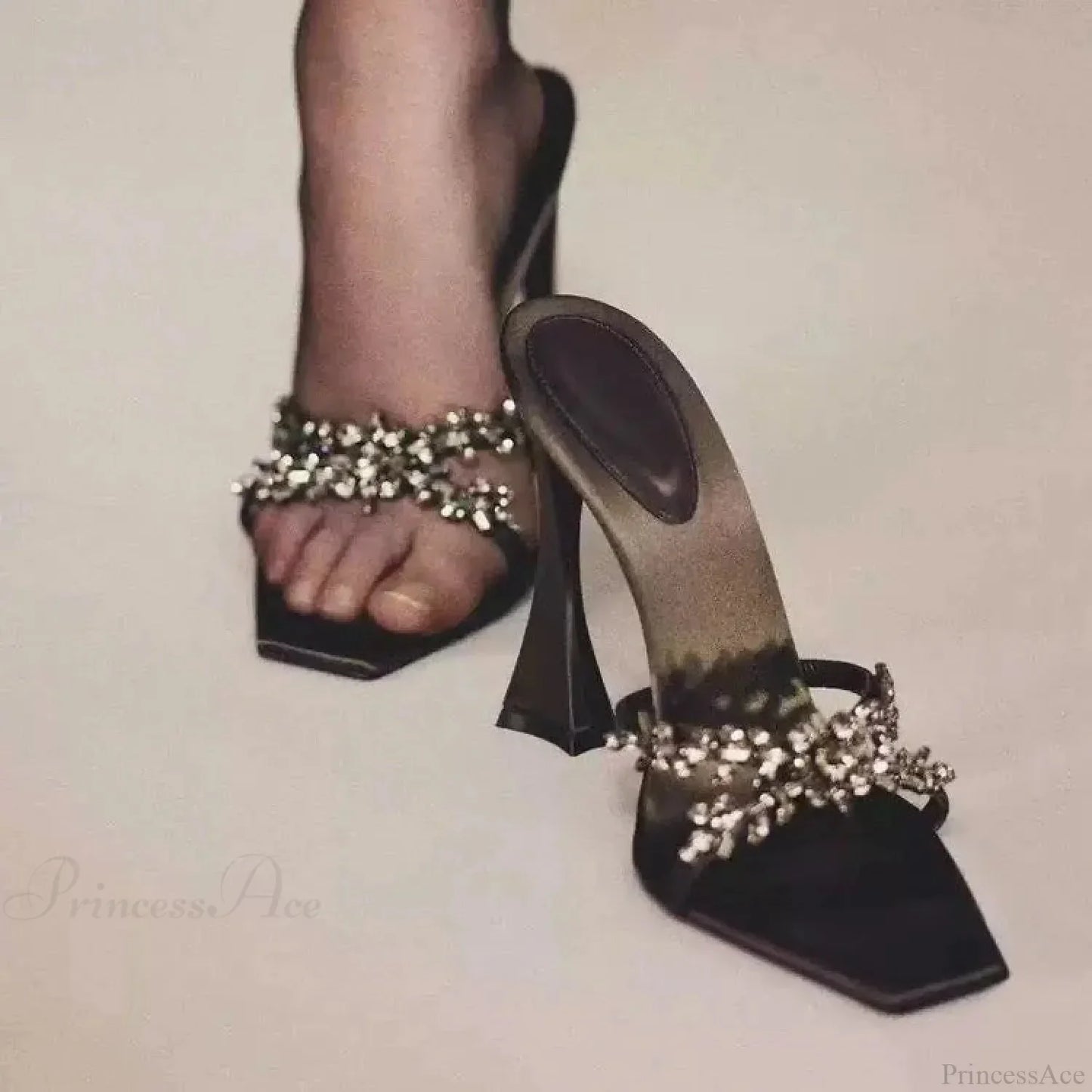 Sparkling Gothic Cross Peep-Toe Sandals Stiletto Tall Heel