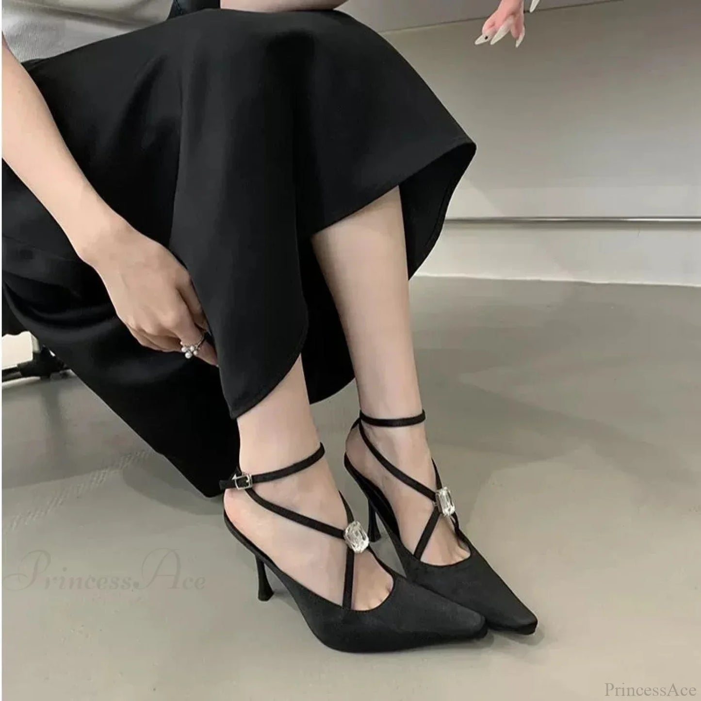 Sparkling Gothic Ebony Satin Mary Janes Tall Heel