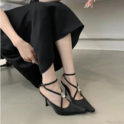 Sparkling Gothic Ebony Satin Mary Janes Tall Heel