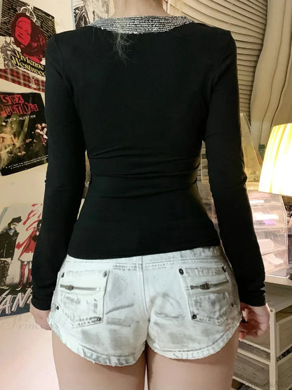 Sparkling V-neck Knit Top