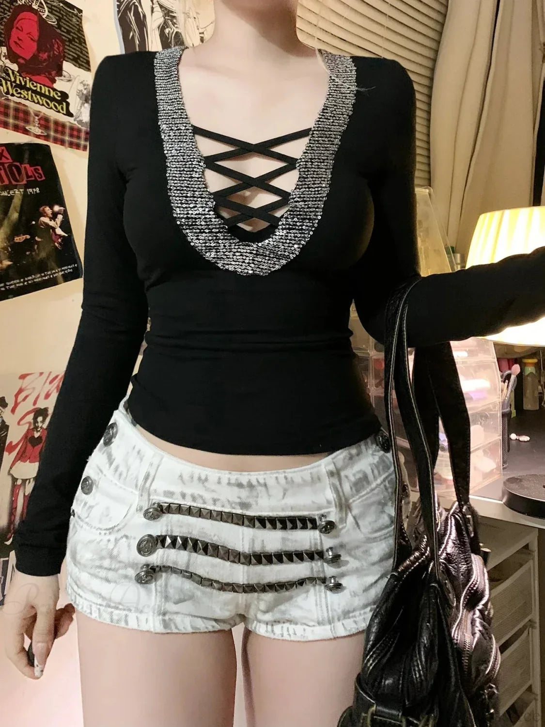 Sparkling V-neck Knit Top