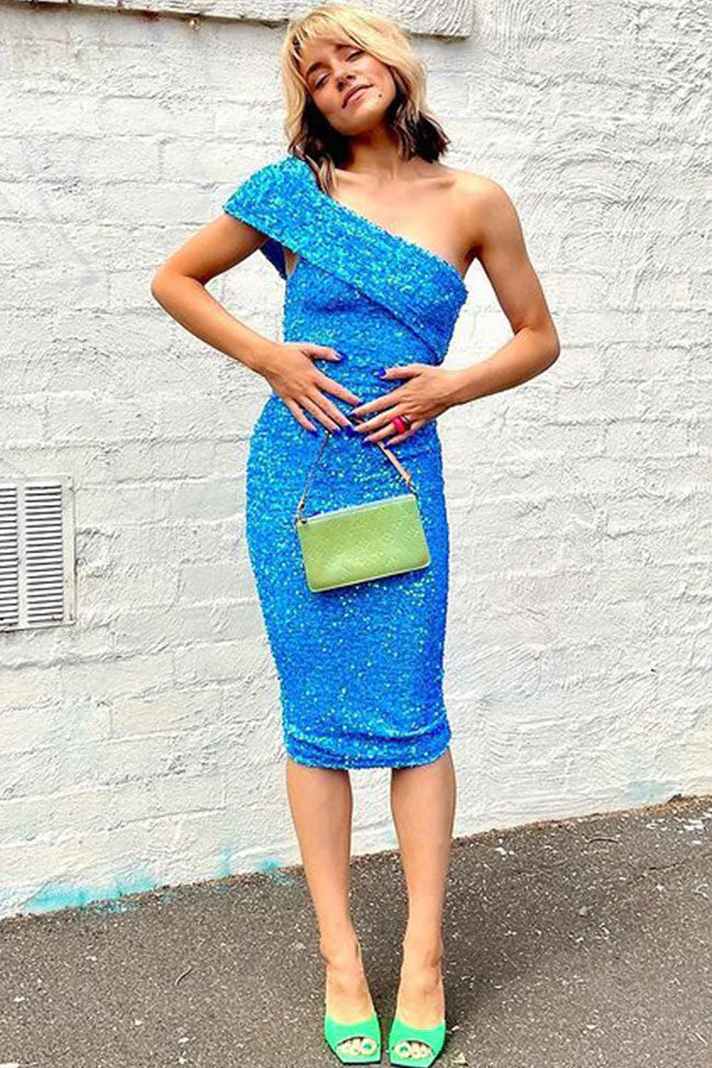 Off Shoulder Fold-Over Band Sequin Velvet Bodycon Midi Dress