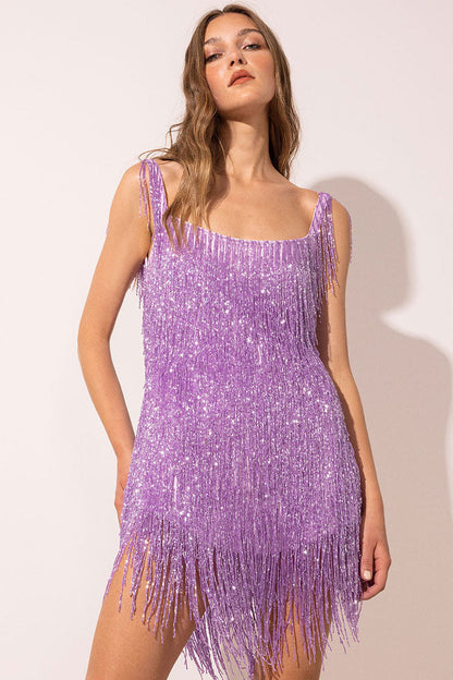 Scoop Neck Sleeveless Tiered Fringe Flapper Mini Dress