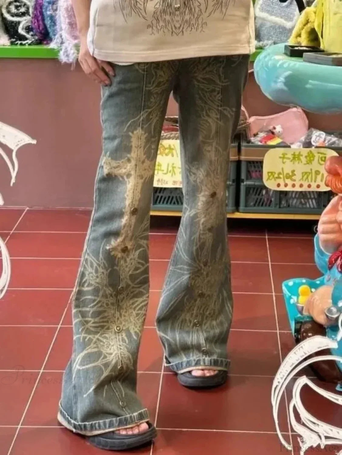 Spicy Beaded Gothic Slender Denim Pant