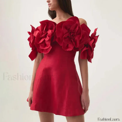 Spliced Flower Halter Mini Dress