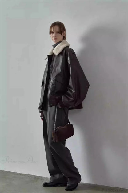 Spring Oversized Faux Leather Coat