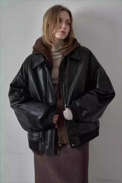 Spring Oversized Faux Leather Coat