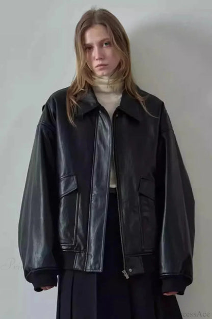 Spring Oversized Faux Leather Coat
