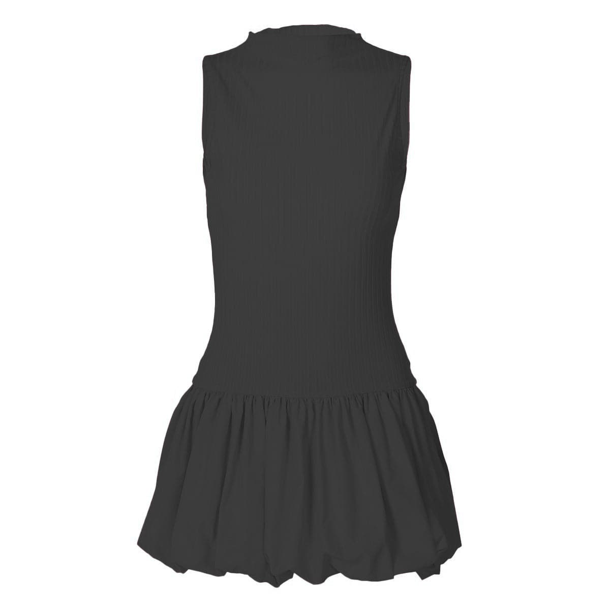 Sleeveless high neck ruched ribbed mini dress