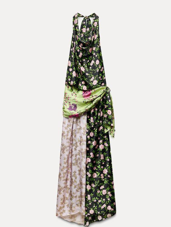 Floral Print Halterneck Backless Maxi Dress