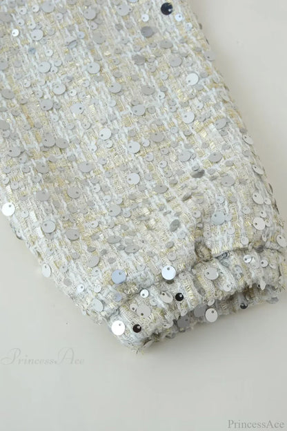 Stand Collar Sequin Long Sleeve Jacket