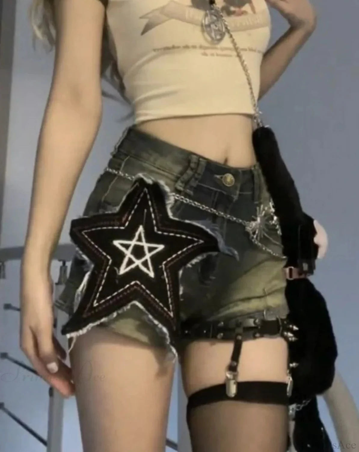 Star Patch Denim Short