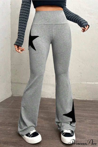 Star Print High Waist Slim Flare Pants