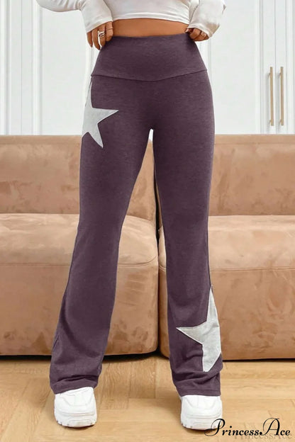 Star Print High Waist Slim Flare Pants