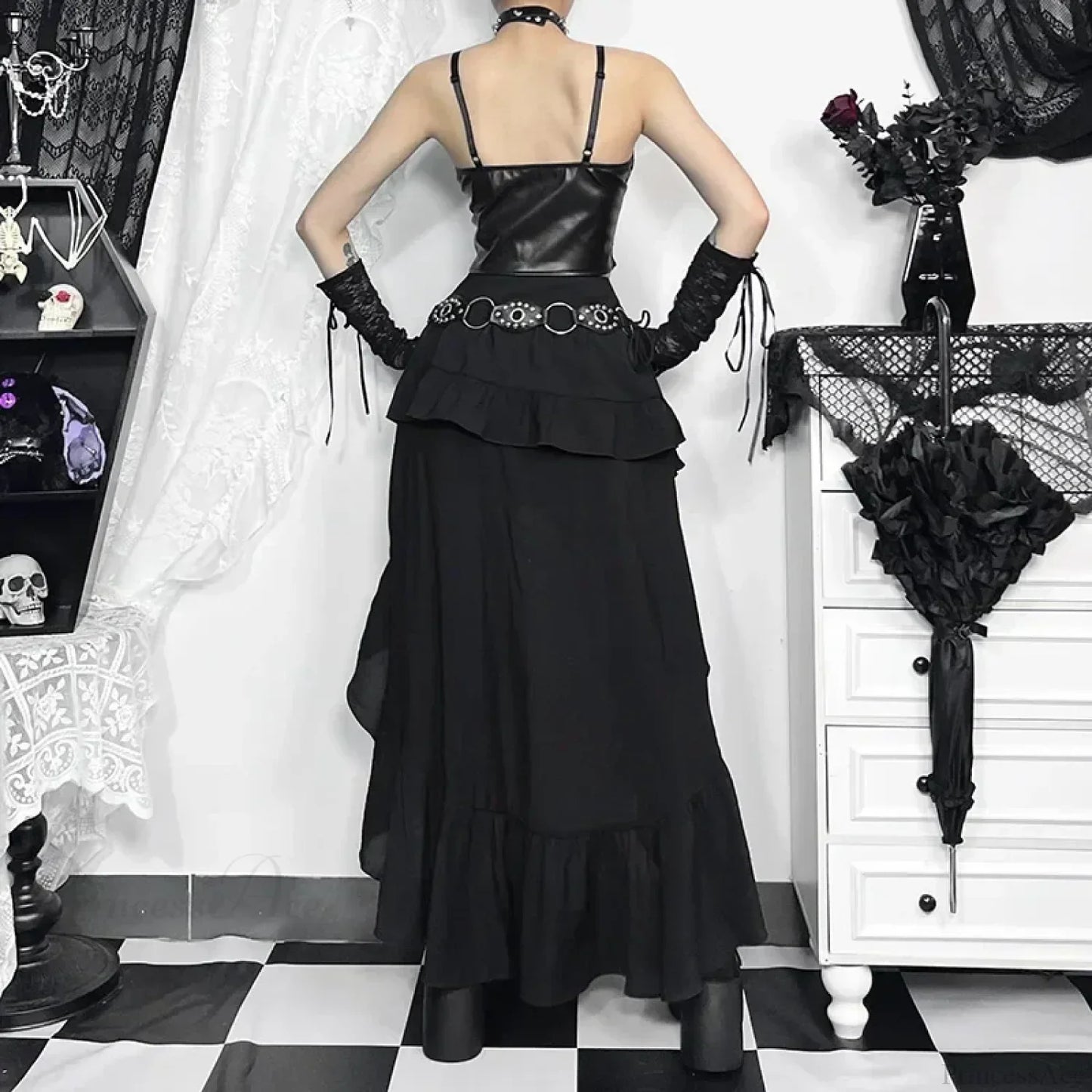 Steampunk Ruffle High Low Skirt