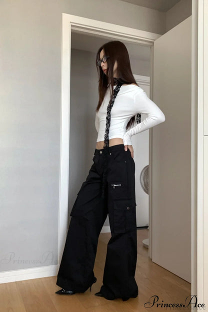 Straight-Leg Multi-Pocket High-Waisted Cargo Pants
