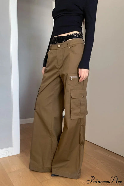 Straight-Leg Multi-Pocket High-Waisted Cargo Pants