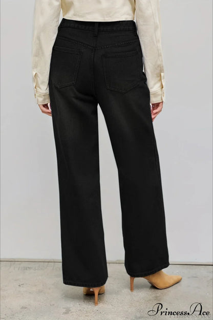 Straight Relaxed Asymmetrical Button Jeans