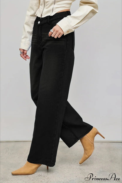 Straight Relaxed Asymmetrical Button Jeans