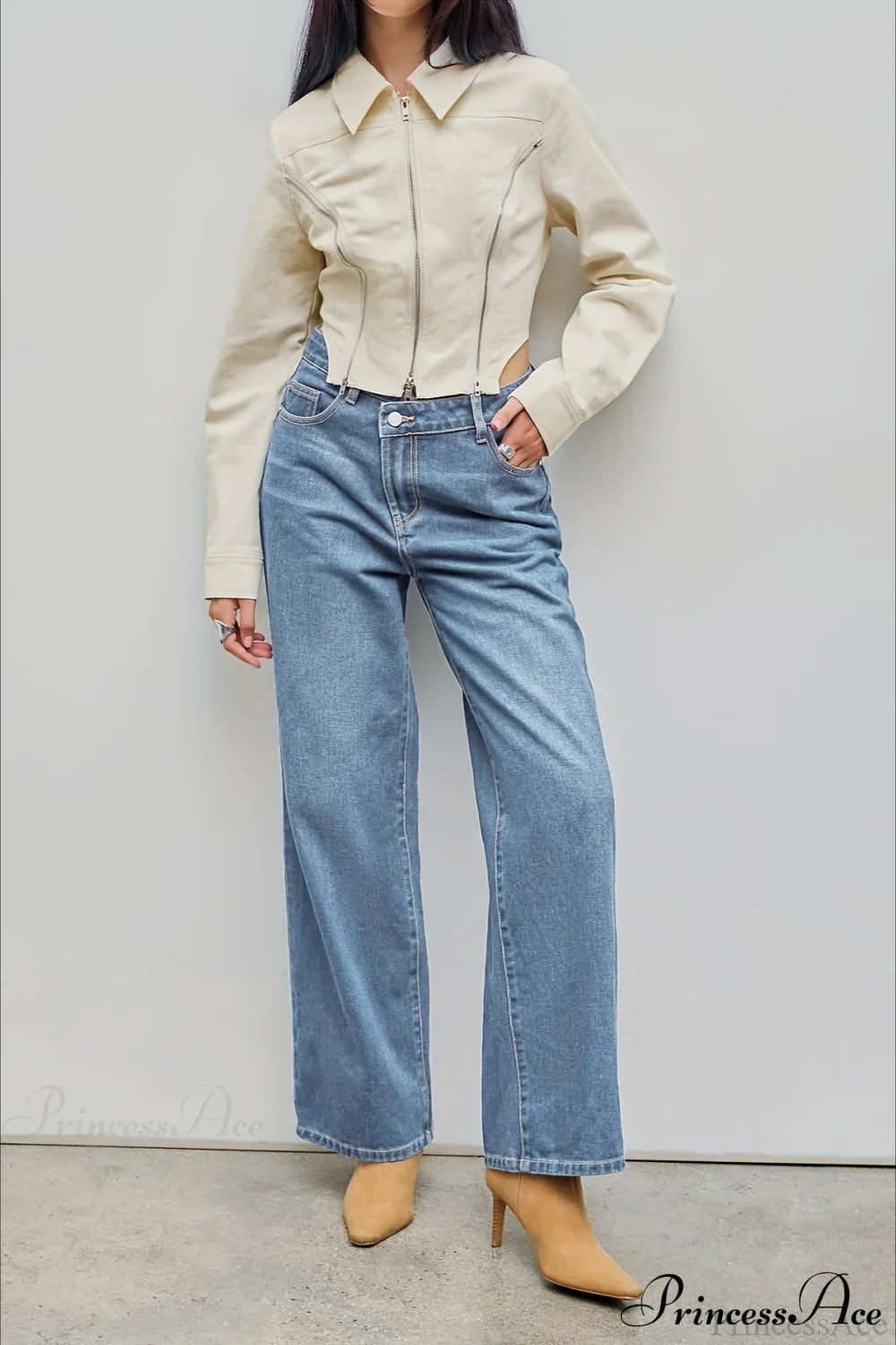 Straight Relaxed Asymmetrical Button Jeans