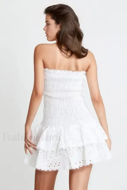 Strapless Flower Embroidery Mini Dress