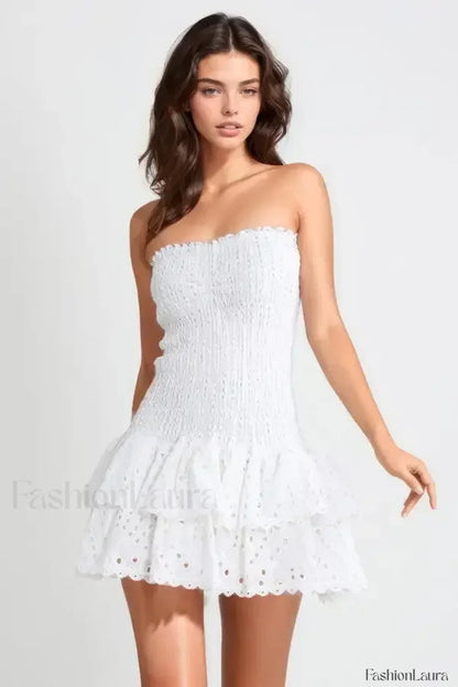 Strapless Flower Embroidery Mini Dress