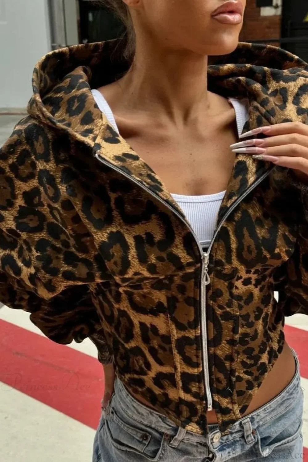 Street Style Leopard Print Hoodie Coat