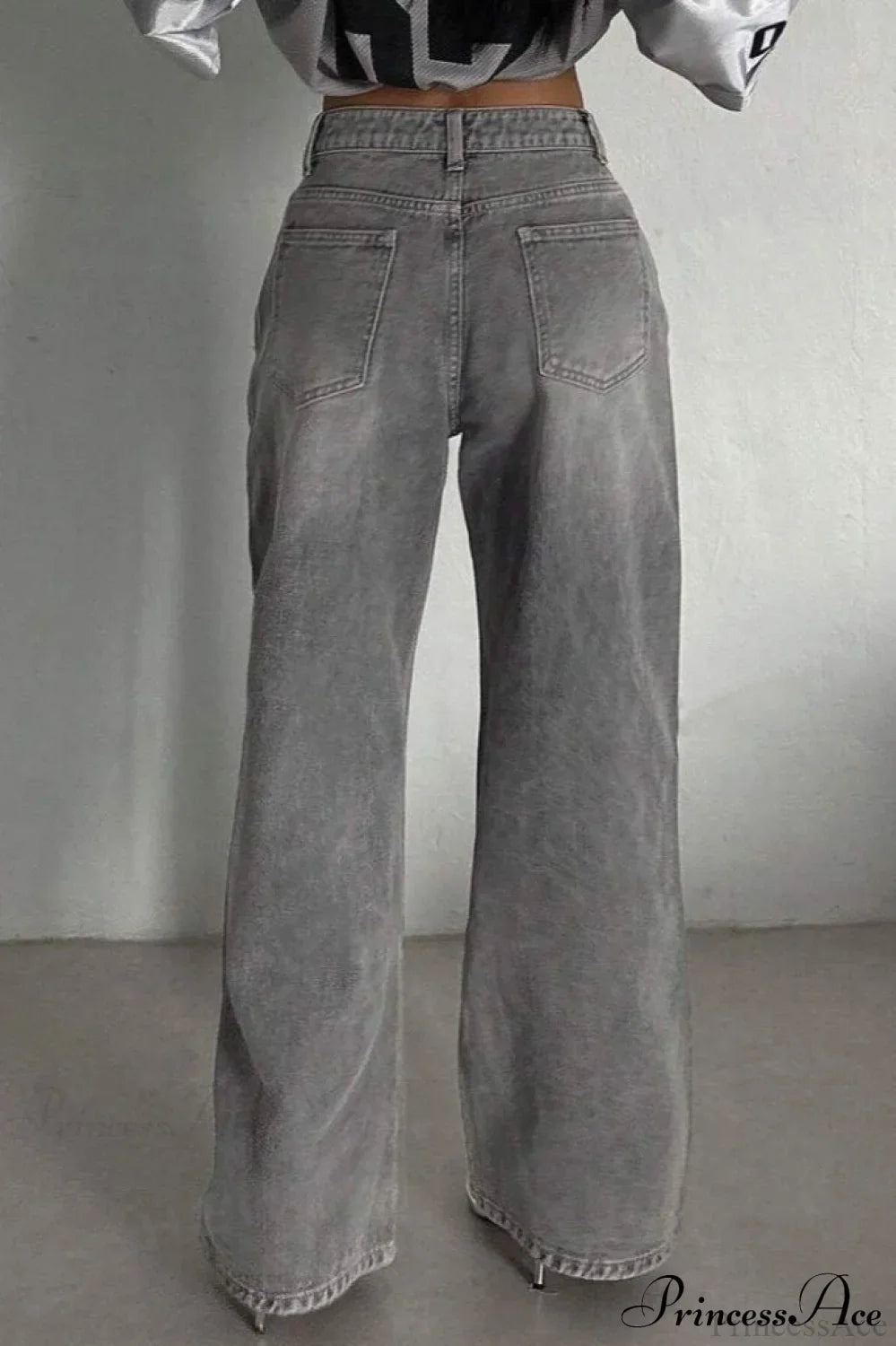Street Vintage Smoky Gray Washed Wide Leg Jeans